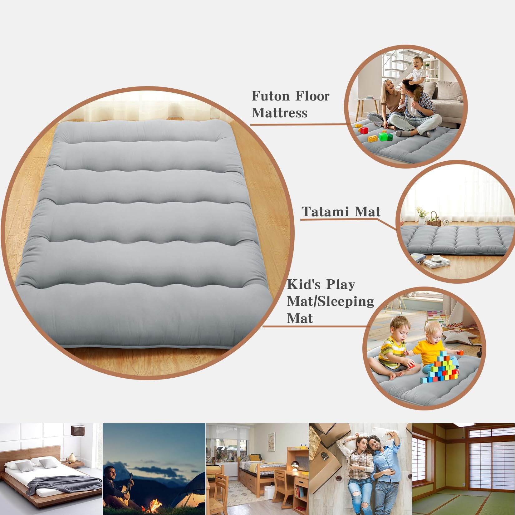 Danolapsi Japanese Floor Mattress Twin/Full Size,Futon Mattress Foldable Sleeping Pad for Kids,Roll Up Mattress Tatami Mat for Camping,Guest Room,Bedroom