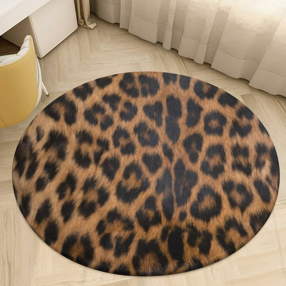 Brown Leopard Print Round Area Rugs for Bedroom Living Room, 4FT Soft Indoor Circle Carpets, Carpet Home Decor Floor Mat