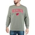 thumbnail image 3 of Men's Colosseum Heather Gray Wisconsin Badgers Arch & Logo Crew Neck Sweatshirt, 3 of 4