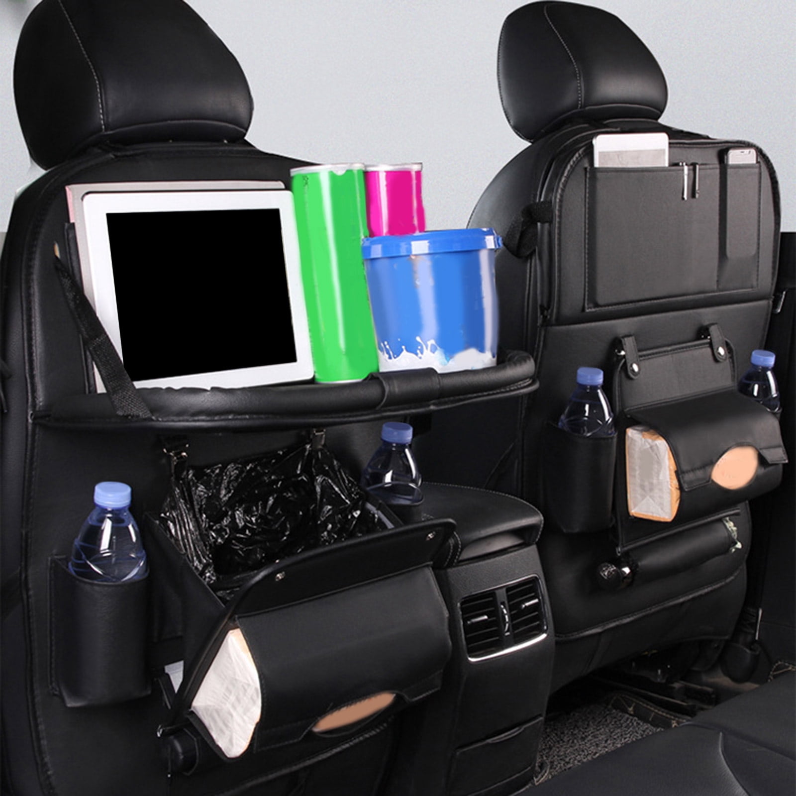 SUV Car Backseat Organizer Trash Can Protector Kick Mat Tray Foldable Dining Table with Tablet Holder Travel Accessories