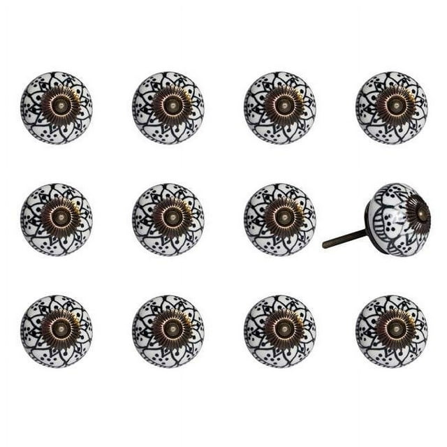 Knob-it 676685032850 Vintage Peint à la Main Rond Ensemble de Knob - Bleu et Blanc - Lot de 12