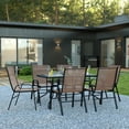 thumbnail image 3 of Flash Furniture Brazos Series 7-Piece Outdoor Rippled Glass Patio Table Set with 6 Chairs, Brown, 3 of 12