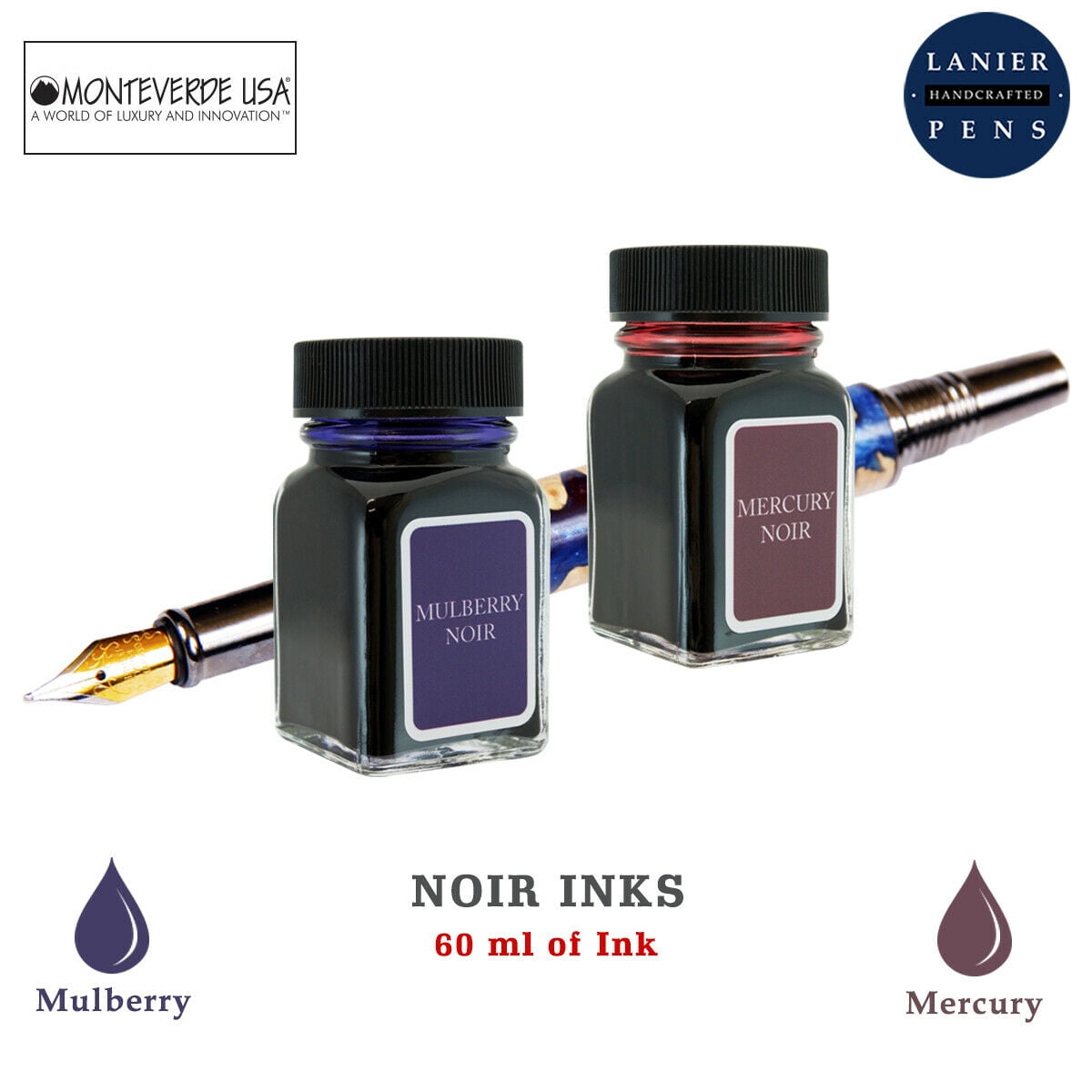 Monteverde 60ml Noir Fountain Pen Ink Bottle (30ml Mulberry Noir Ink Bottle G309UN, 30ml Mercury Noir Ink Bottle G309MN)