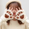 thumbnail image 4 of Guantes de medio dedo, guantes de medio dedo con estampado de garra de oso de gato, guantes de invierno cálidos para fiestas, color beige, beige, 4 of 4