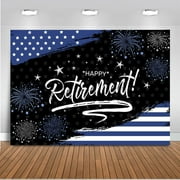 Happy Retirement Backdrop Black and Navy Blue Police Retirement Party Decorations Flag and Firework Congrats Retirement Photo Booth Prop