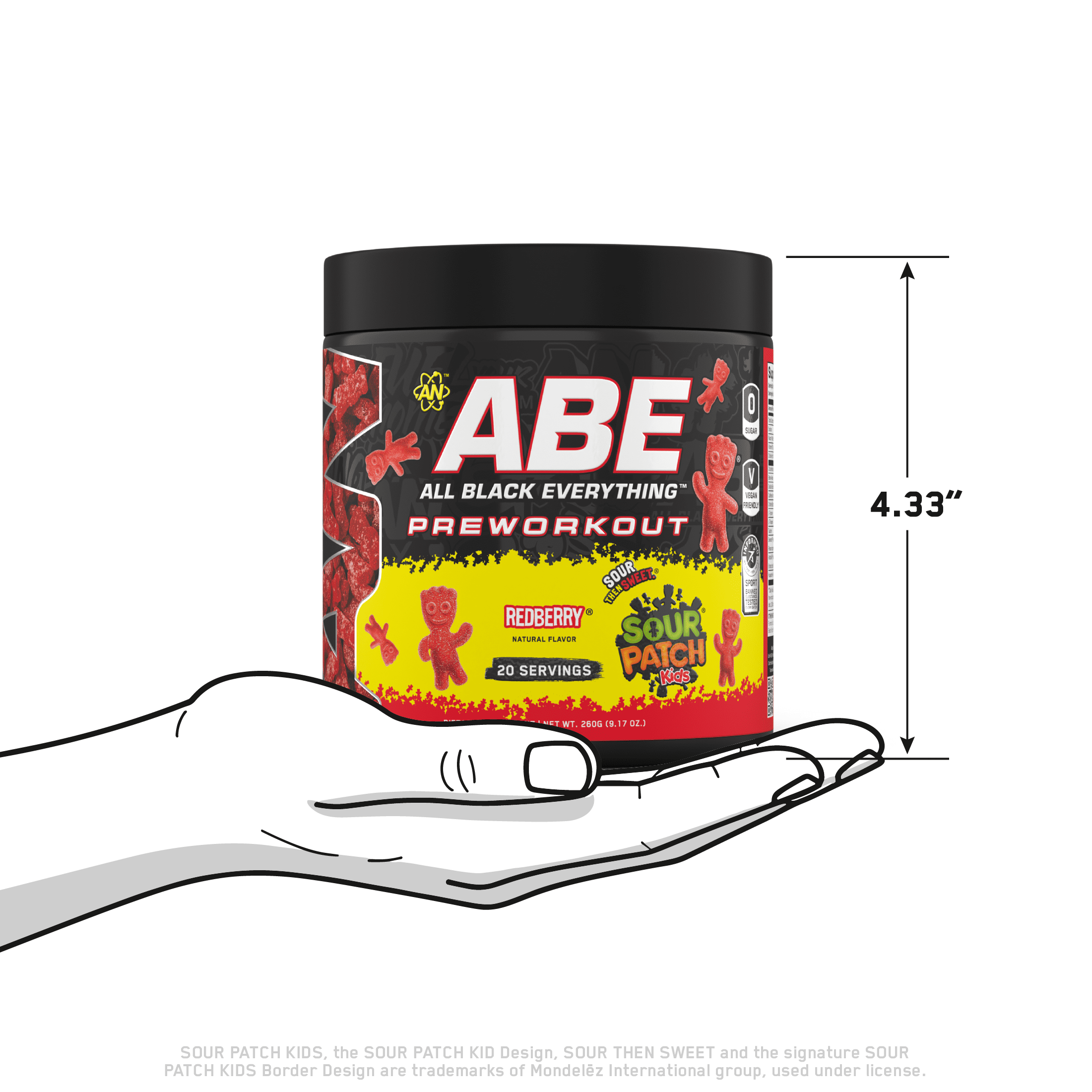 ABE Caffeine Pre Workout Powder, Sour Patch Kids Redberry Flavor, 20 Servings