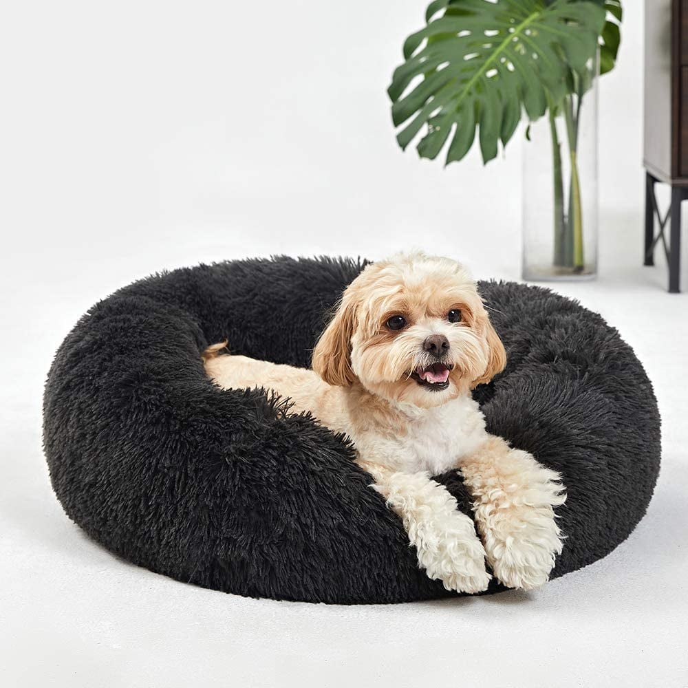 Iguohao Washable Dog Round Bed Small Donut Dog Bed Small Dog Comfy Dog Calming Cuddler Bed Gray 24.41 X 24.41 X 7.09 Inches