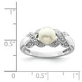 thumbnail image 2 of 925 Sterling Silver Polished Rhodium 6mm Freshwater Cultured Cult Button Pearl and Diamond Ring Size 7 - Ring for Women, 2 of 2