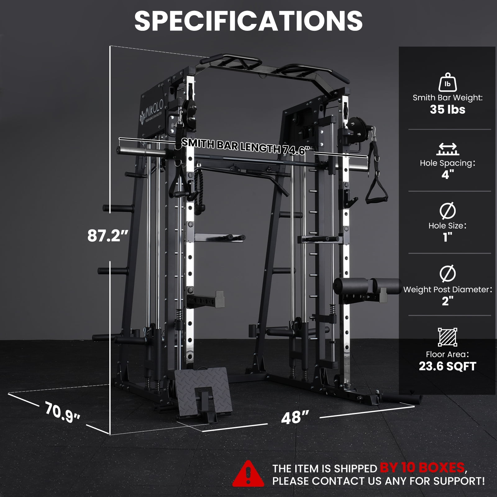 Mikolo Smith Machine Home Gym, 2200 lbs Power Rack Cage with Cable Crossover, Power Rack with 1200LB Capacity Adjustable Weight Bench and 260 lbs Weight Plate, Total Body Strength Training Equipment