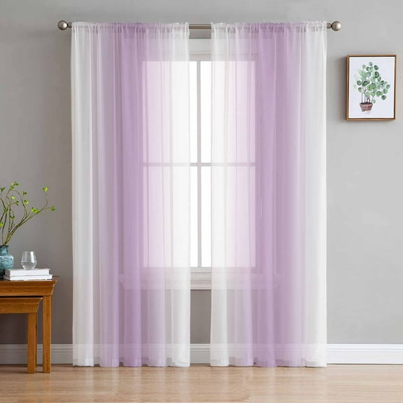 Purple Ombre Sheer Curtains 63 Inches Length 2 Panels Set, Window Sheer Curtains for Living Room/Bedroom, Farmhouse Stripes Modern Art Light Filtering Rod Pocket Curtain 52'' x 63'' x 2