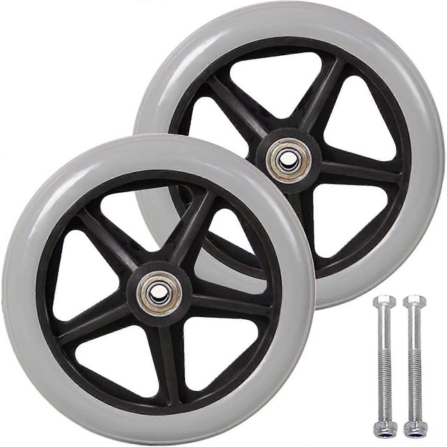 7 Inch Front Caster,2pcs Wheelchair Replacement Wheels,Non-Slip Solid Tire,170mm Gray in BlackGray
