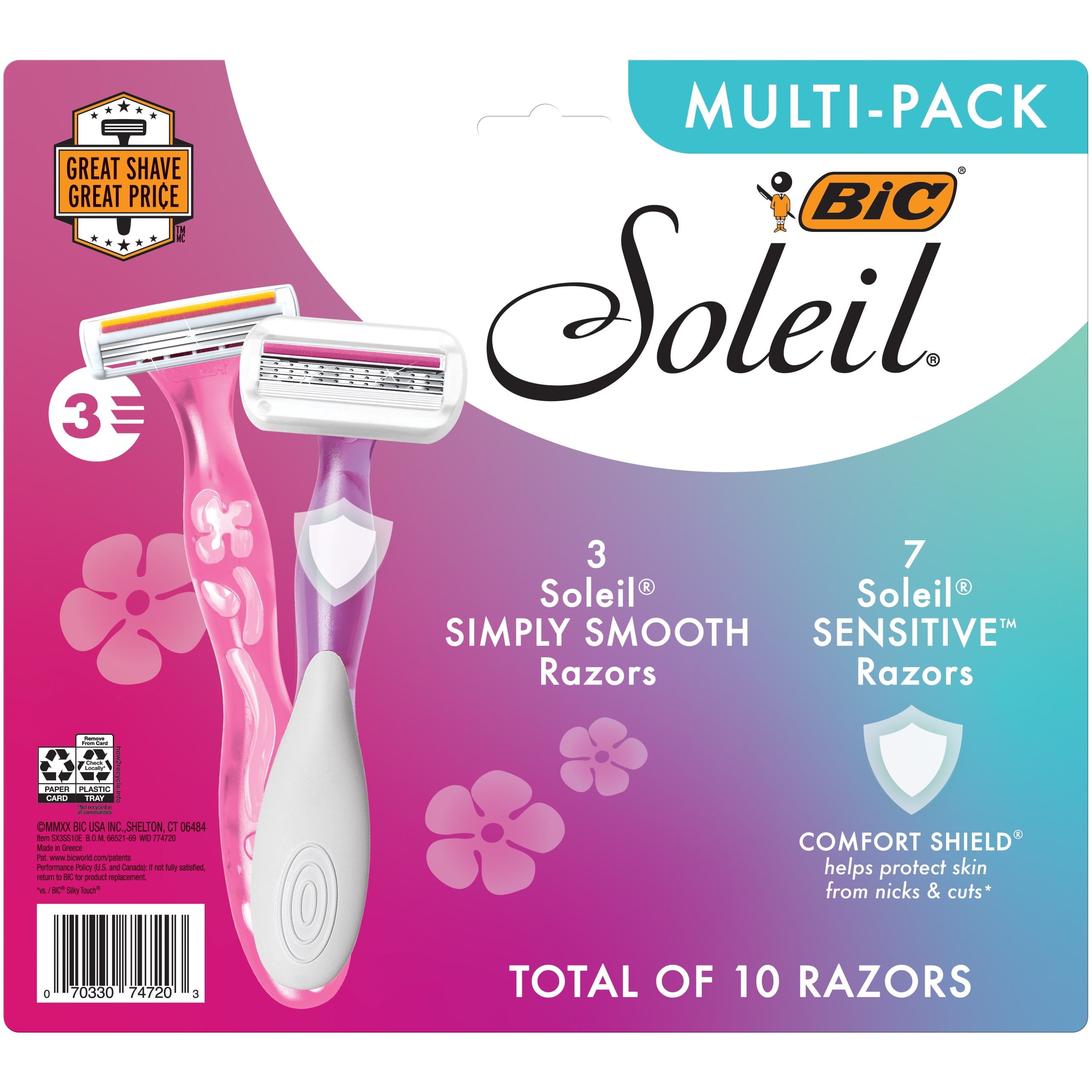 BIC Soleil Disposable Women's Razors, 10Count MultiPack, 3 Soleil