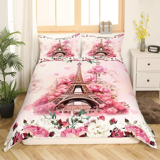 Funda Nórdica Queen Size para Jóvenes Adolescentes,Romántico Estilo Francés Rosas Flores