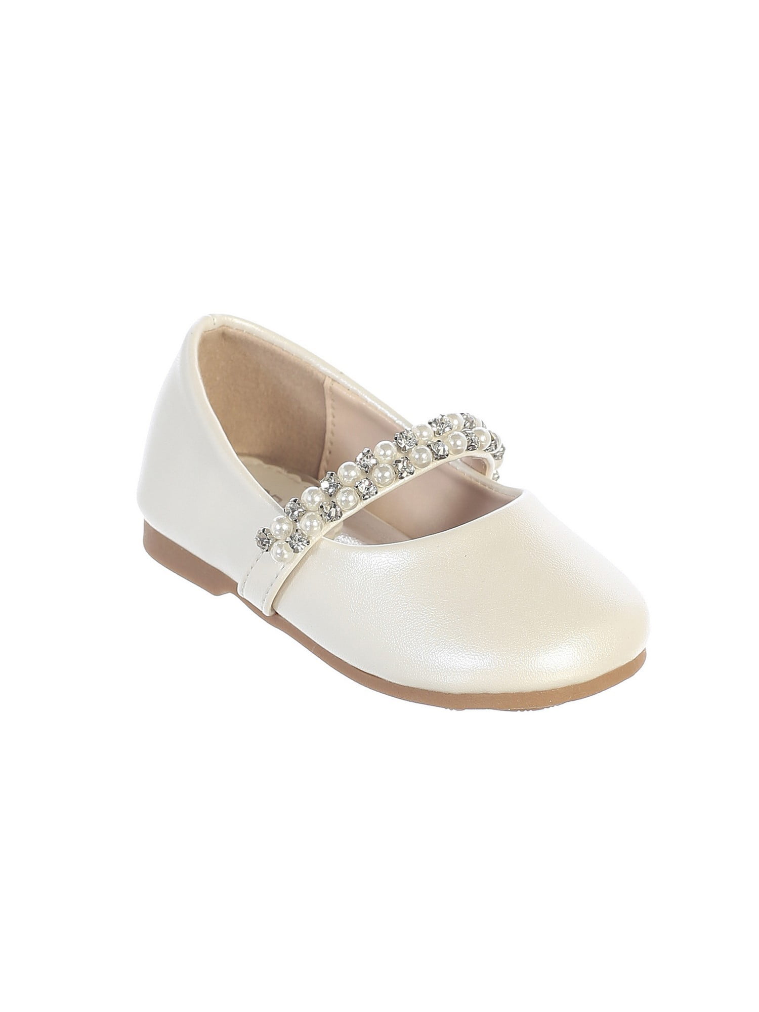 Tip Top Kids Little Girls Ivory Rhinestone Pearl Strap Elegant Mary