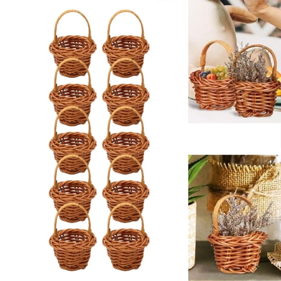 1.8x2.4In Small Round Plastic Rattan Baskets 10pack of Durable Mini Woven Picnic Baskets with Handles for Home Office Decor