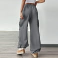 thumbnail image 4 of Mohiass Womens Cargo Sweatpants Baggy Fleece Wide Leg Sweat Pants Drawstring High Waisted Lounge Sweatpants with Pockets Dark Gray M, 4 of 8