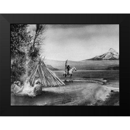 Vintage Photography 14x12 Black Modern Framed Museum Art Print Titled - Indian Encampment along Columbia River