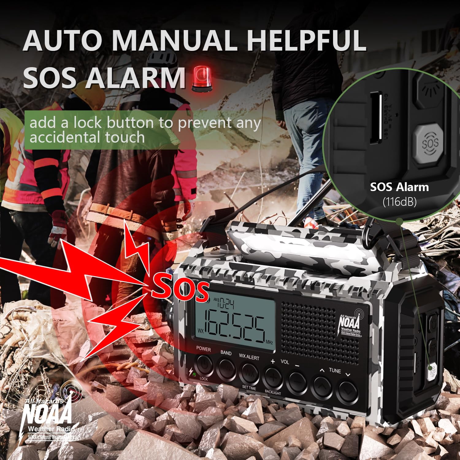 Emergency Radio 12000mah Auto Noaa Weather  Solar Hand Crank Portable Am/fm Shortwave With Rechargeable Flashlight Reading Lamp Sos Alarm For Indoor Outdoor Emergencies
