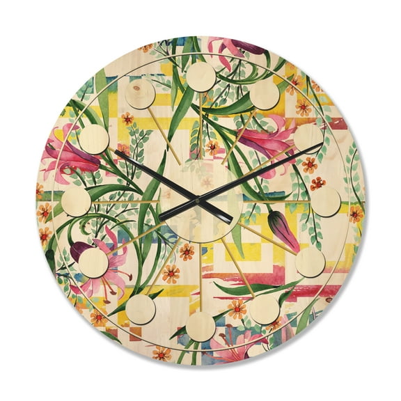 Designart 'Botanical Floral Retro XI' Mid-Century Modern Wood Wall Clock