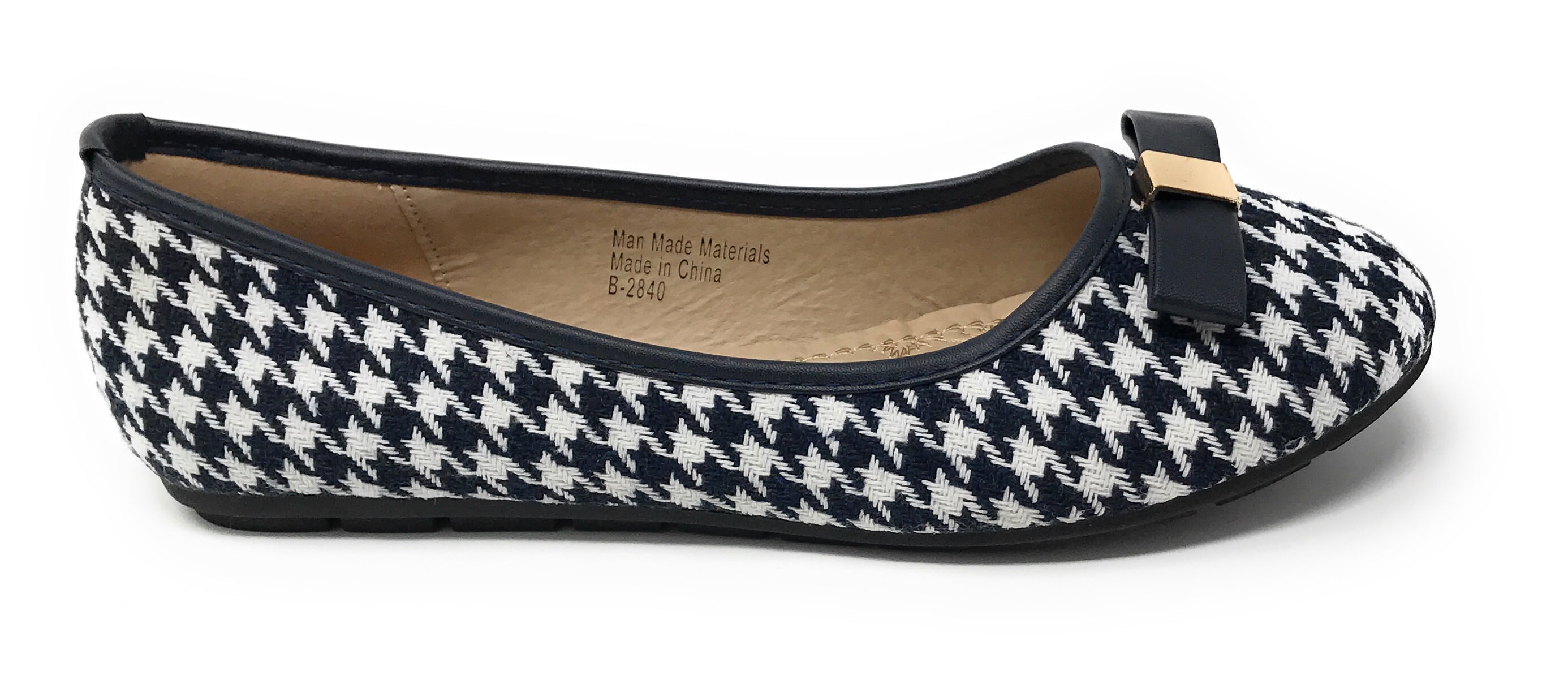 Victoria K Women's Houndstooth Print Gold Emblem Solid Color Bow Ballerina Flats