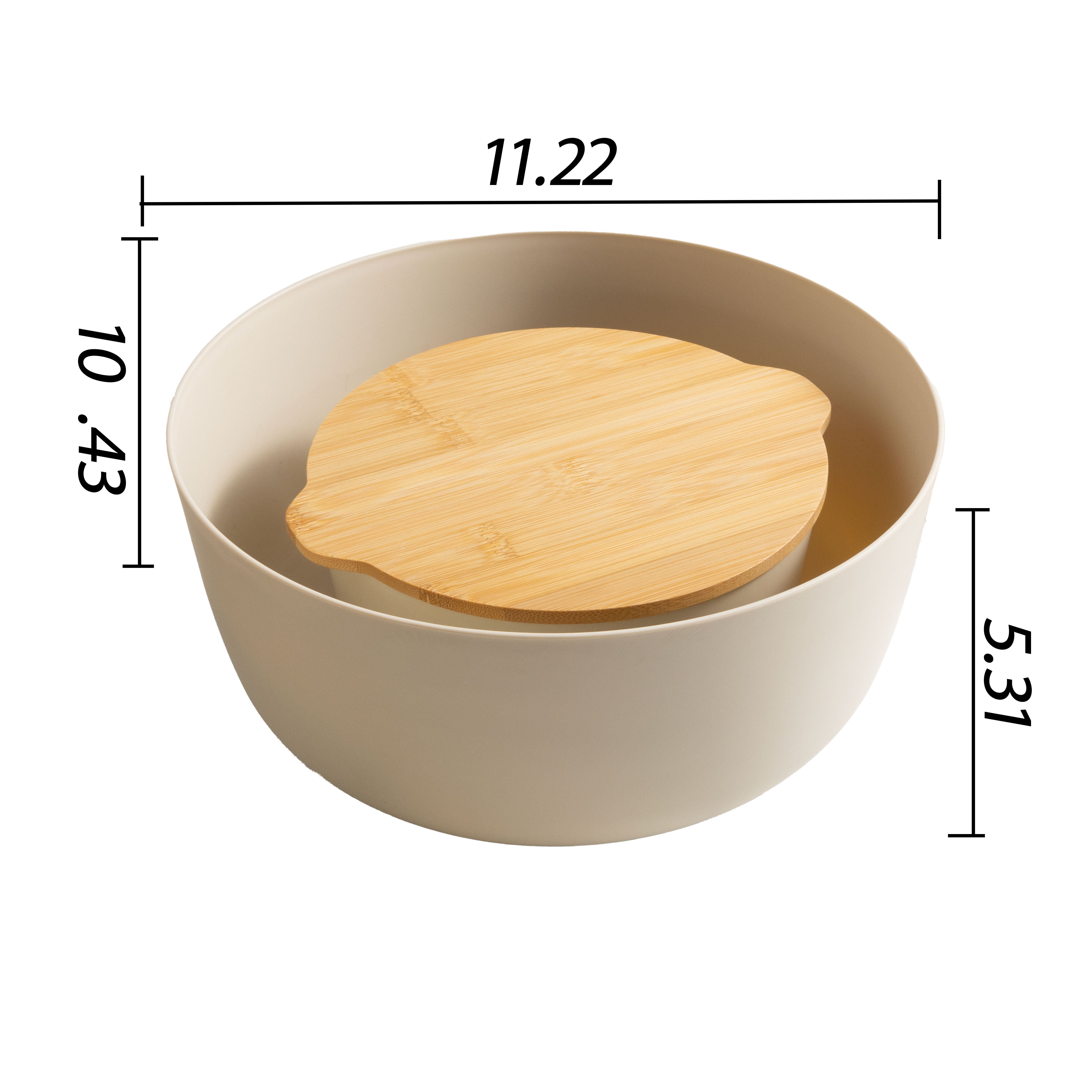 Mainstays Mixing Bowl Set with Bamboo Lids, 11.22 in, 50% Recycled PP, Papyrus Beige