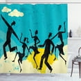 thumbnail image 1 of Retro Shower Curtain, Grunge Silhouettes with Old Fashioned Clothes Dancing Party Weathered Background, Fabric Bathroom Set with Hooks, 69W X 84L Inches Extra Long, Multicolor, by Ambesonne, 1 of 3