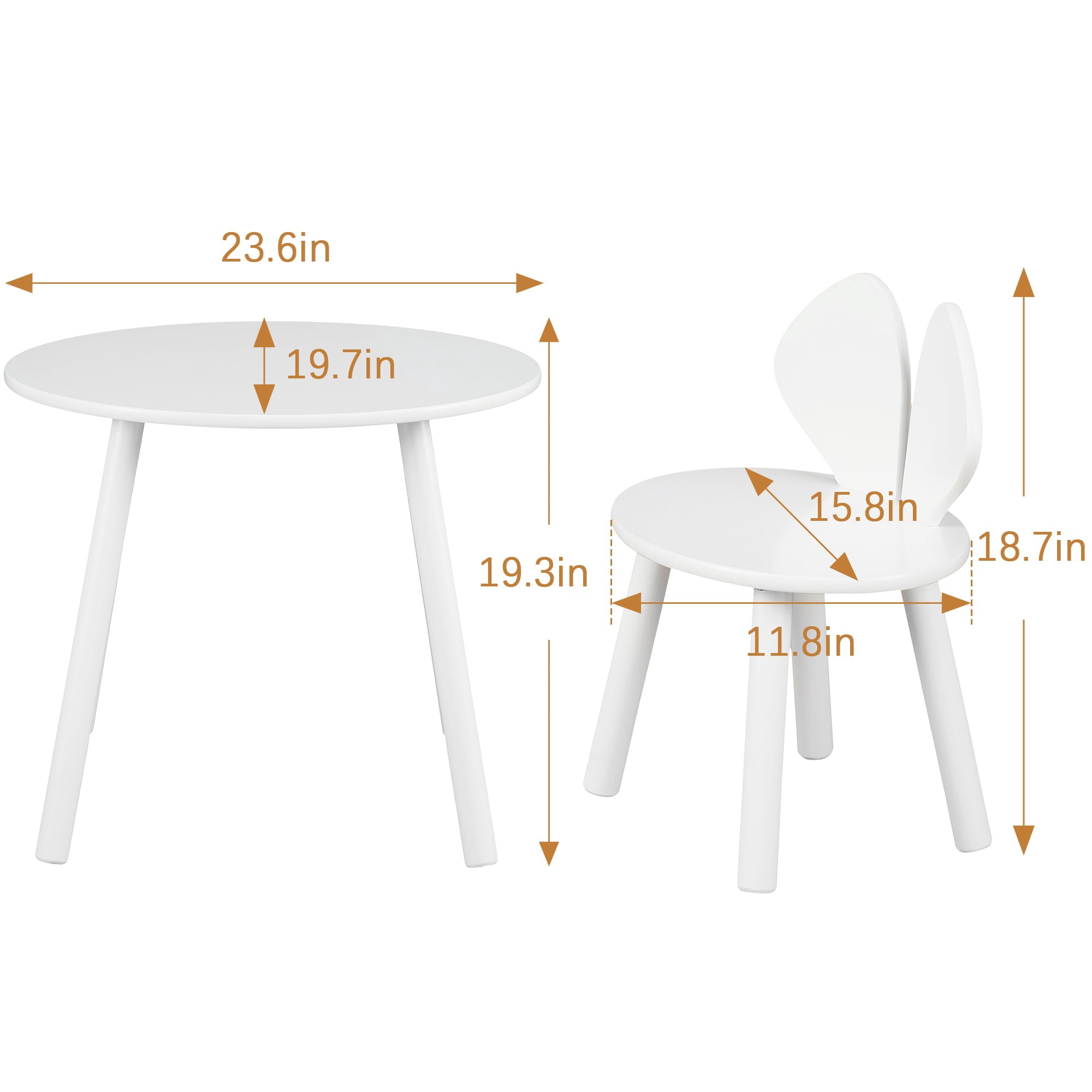 VECELO Kids Table and 2 Chairs Set, Toddler Wooden Activity Table and Chair Set for Ages 3-8, 23.6" L x 23.6" W Children Craft and Play Table Drawing Reading, White