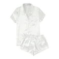 thumbnail image 2 of Lixiuxyad Pajama Sets for Women Women's Casual Solid Silk Satin Pajama Set Short Sleeve Button Up Top & Shorts Sleepwear,White, 2 of 5