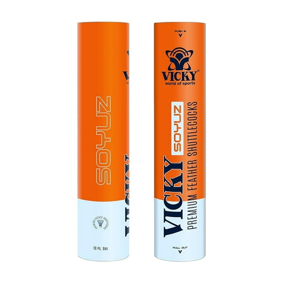 Vicky Soyuz Premium Feather Shuttlecock Ideal For Friendly Matches , White | Pack Of 10