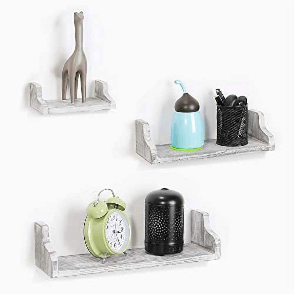 NEX Floating Wall Shelves Metal Brackets Wall Mounted Rustic Wood Shelves Set of 3 Pale Gray (NX-HK87-39)