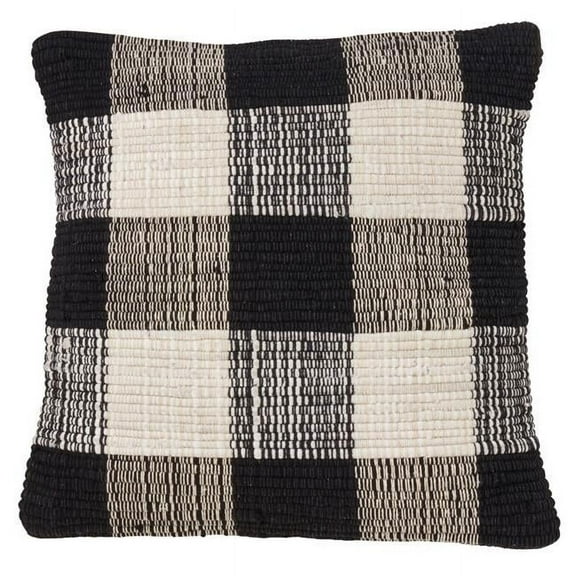 Saro Lifestyle 9027.BK18S 18 in. Buffalo Plaid Chindi Throw Down Filled Pillow, Black