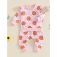 thumbnail image 3 of Suealasg Toddler Baby Girls Halloween Outfits 6M 1T 2T 3T Heart Pumpkin Flower Print Long Sleeve Crew Neck Sweatshirts Long Pants 2Pcs Fall Tracksuit Clothes Set, 3 of 8