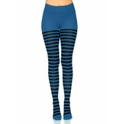 Leg Avenue Womens Nylon Striped Tights, Black/Blue, One Size