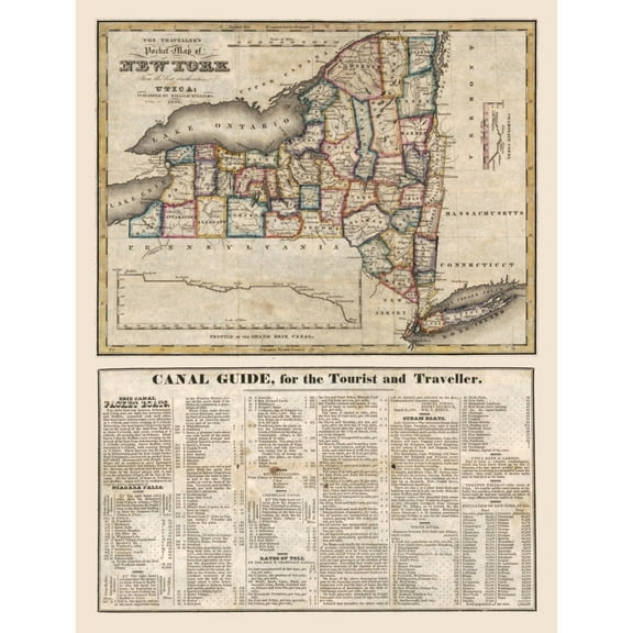 Historic State Map - New York - Williams 1826 - 23 x 30.22 - Vintage Wall Art