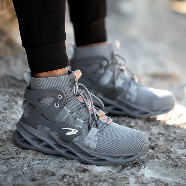 Zapatillas de deporte con punta de acero para verano zapatos de seguridad a prueba de pinchazos respetuosos con la piel sin cordones de malla