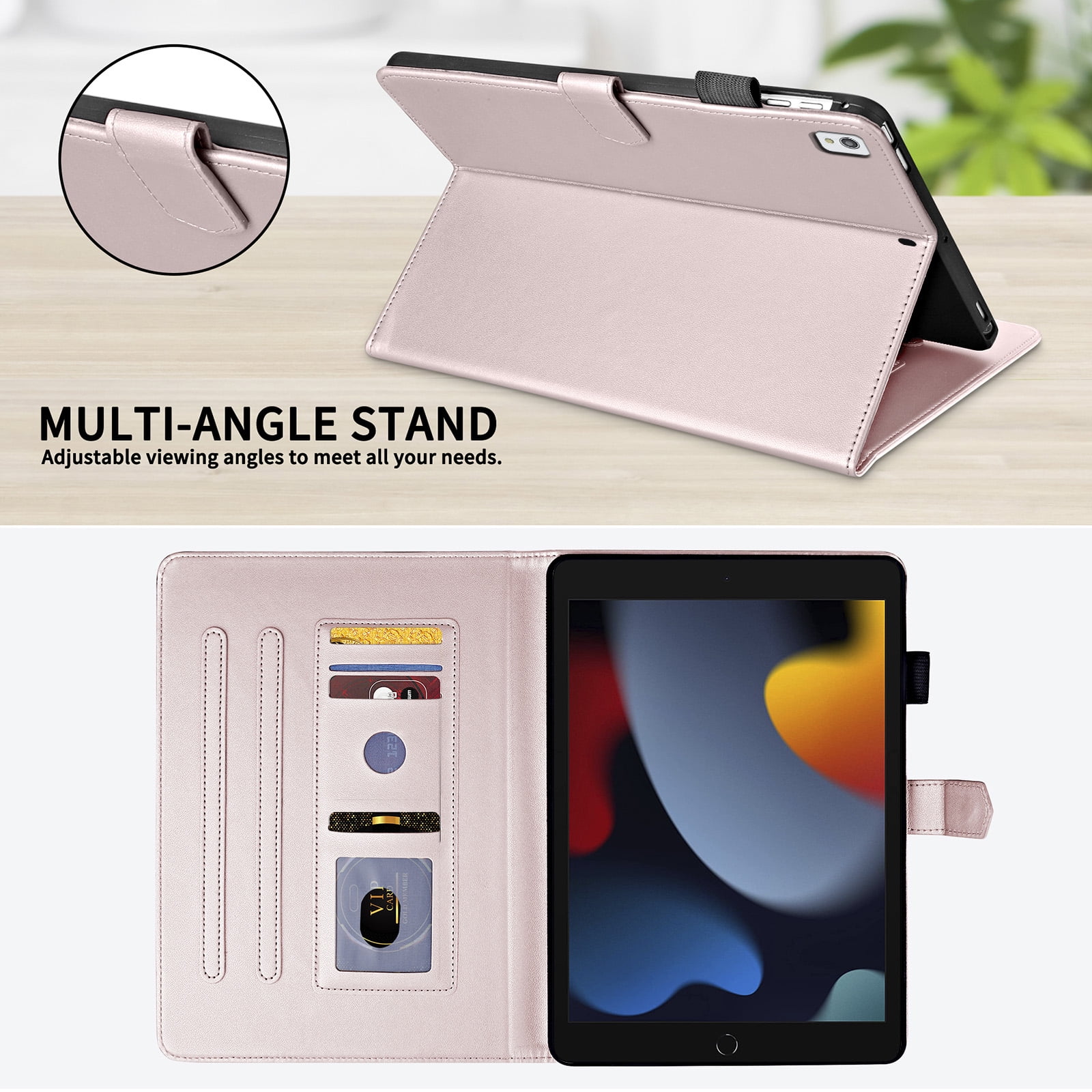 Dteck Case for iPad 9th 8th 7th Generation 10.2 inch,iPad Air 3rd Gen/iPad Pro 10.5" Magnetic PU Leather Smart Auto Wake/Sleep Folio Stand Case Card Slot Pencil Holder Cover,Rosegold