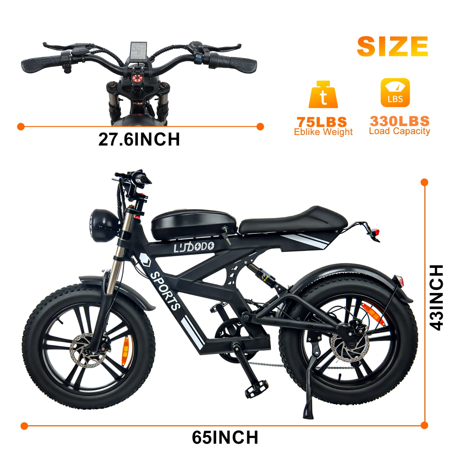 EOEOWTO AK2 Electric Dirt Bike for Adults Peak 1000W 48V 17.8AH Top Speed 34MPH 75Miles Long Range Motor MotorcycleDouble Disc Brake,20*4.0 Fat Tire Off-road E-Bike