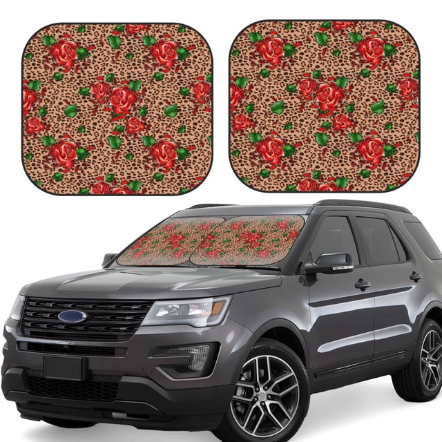 Fotbe Rose Mix Leopard 1 Juego de 2 Piezas de Parasoles para Parabrisas | Bloqueador Solar para Auto | Accesorios Plegables para Protección Solar Interior-Large