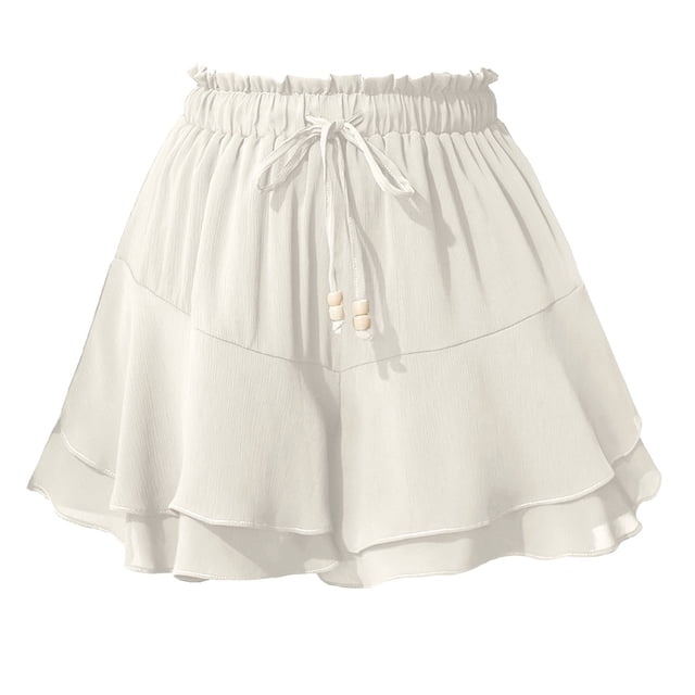 Pantalones de falda con volantes de doble capa for mujer, con cintura elástica y cordón, pantalones de falda informales antiexposición deportivos