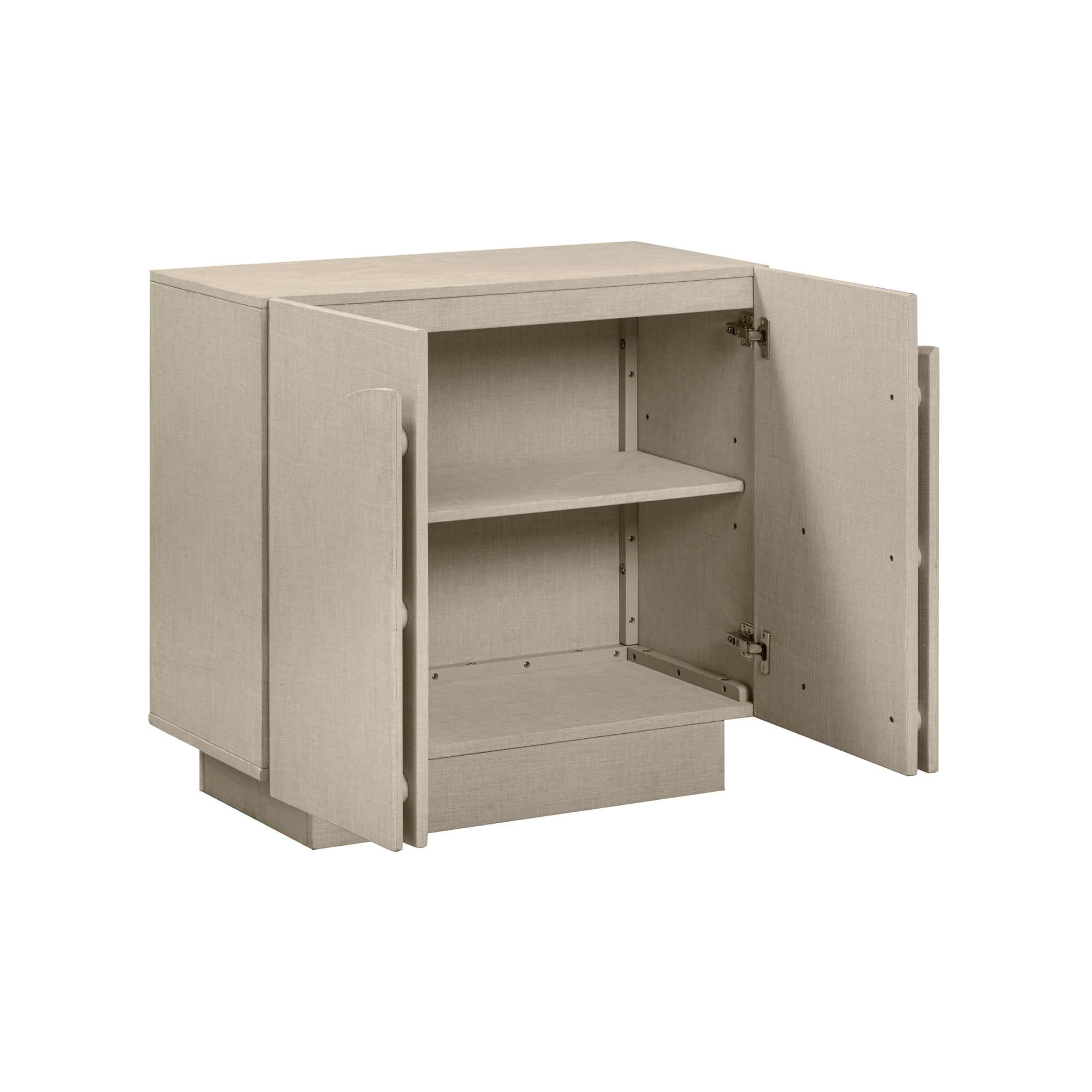 Nathan James Iris Mid Century Modern Arched Curio Cabinet with Beige Linen Finish, Wooden Storage Cabinet with Doors