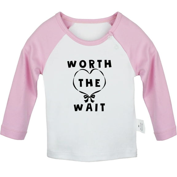 iDzn Worth The Wait Funny T shirt For Baby, Newborn Babies T-shirts, Infant Tops, 0-24M Kids Graphic Tees Clothing (Long Pink Raglan T-shirt, 0-6 Months)