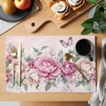 thumbnail image 2 of Pink Flower Placemats Set of 8, Butterfly Non-Slip Place Mats Washable Table Mats for Kitchen Dining Table Decorations Indoor/Outdoor, 2 of 9
