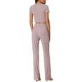 thumbnail image 3 of INSPIRE CHIC Women's Two Piece Lounge Set Ribbed Crop Top Wide Leg Pant Casual Sweatsuit XS Dusty Pink, 3 of 5
