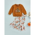 thumbnail image 2 of Infant Toddler Baby Girl Halloween Clothes Fall Pumpkin Pie Letter Print Long Sleeve Sweatshirt Knit Flare Pants Set, 2 of 8