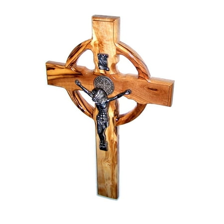 Celtic And Saint Benedict Holy Land Handmade Wall Wood Cross Crucifix.