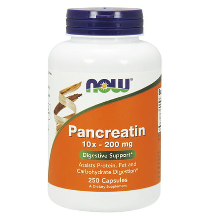 NOW Supplements, Pancreatin 10X 200 mg with naturally occurring Protease (Protein Digesting), Amylase (Carbohydrate Digesting), and Lipase (Fat Digesting) Enzymes, 250