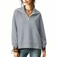 thumbnail image 2 of TARIENDY Quarter Zip Sweatshirt Women Solid Color Long Sleeve Pullover Sweatshirts with Pocket Fashion Fall Casual Tops Gray M, 2 of 8