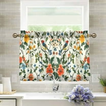 Yayeee Kitchen Curtains Light Filtering 27"x24" Rod Pocket Short Cafe Window Panel, Green Floral Pattern