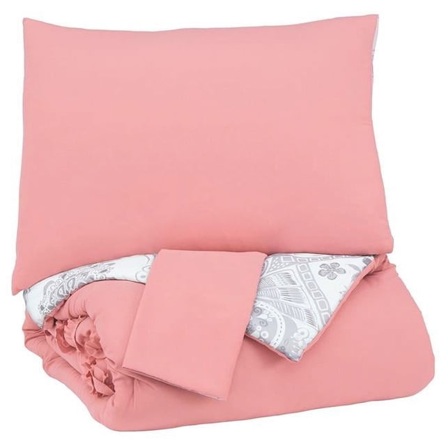 Benjara BM226589 Ensemble de Couette Réversible en Tissu avec 1 Faux Volants&44; Rose - Taille Réelle
