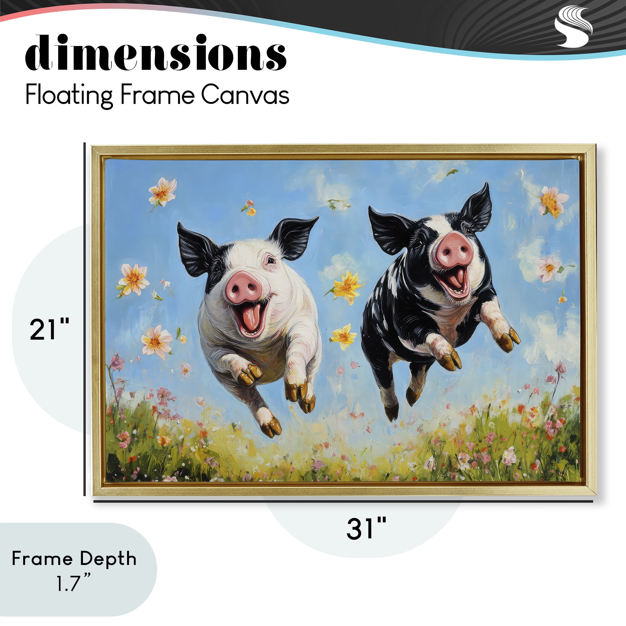 Stupell Industries Flying Pigs & Flowers Gold Framed Floater Canvas Wall Art, design by The Wands Want
